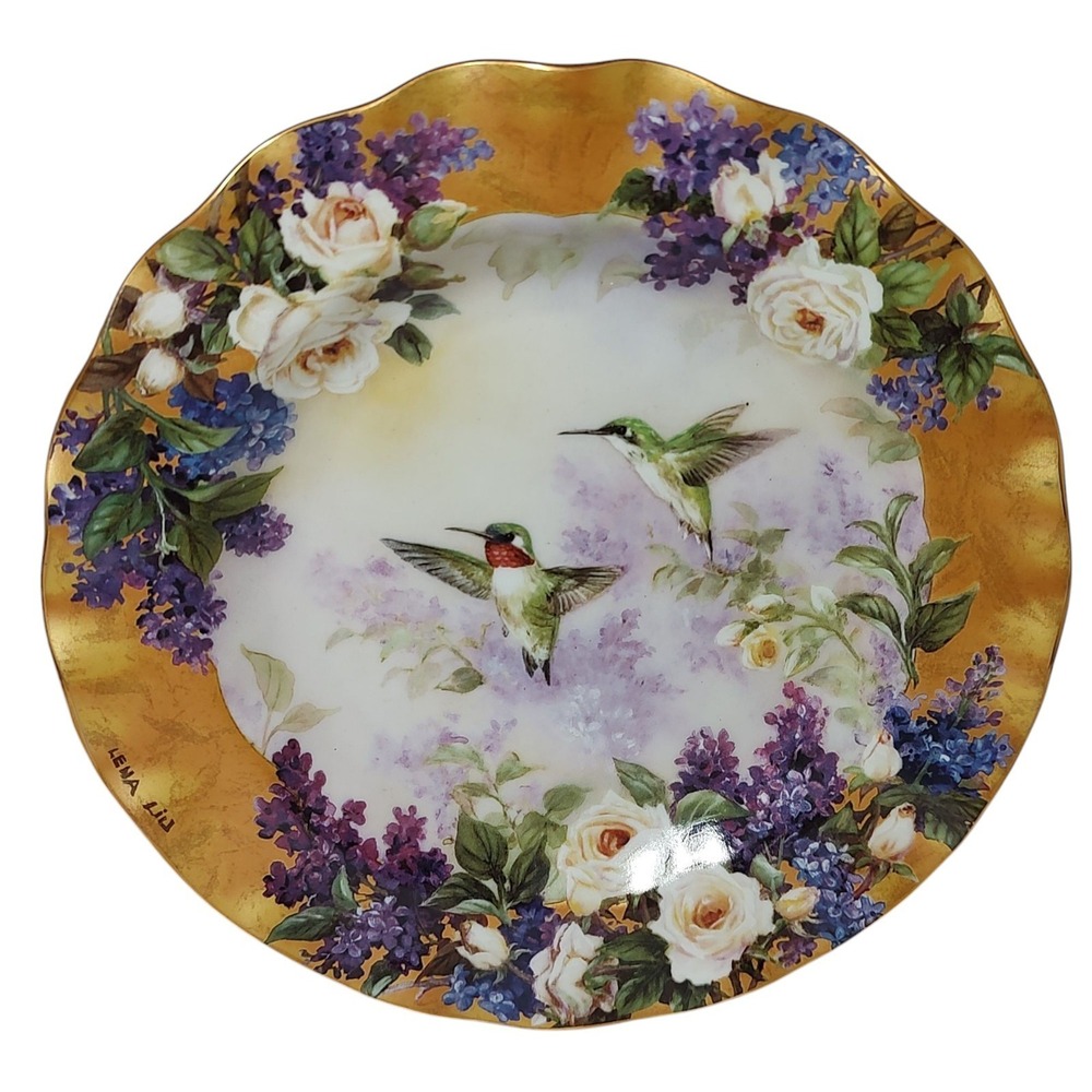Lena Liu Crown Jewels Hummingbirds Lilac Floral Plate Bradford‎ Exchange 1999